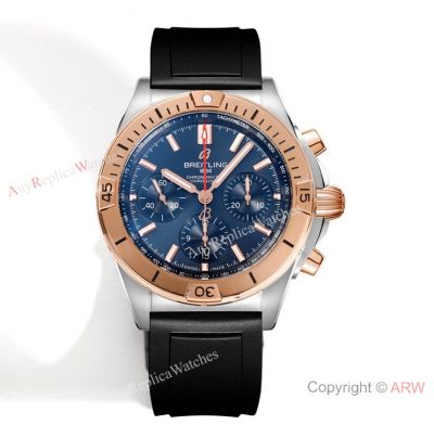 Swiss Grade Replica Breitling New Chronomat B01 42mm Chrono Watch Rose Gold and Blue Dial